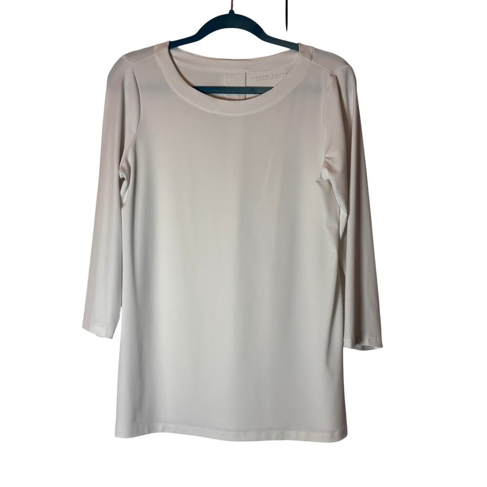 Susan Graver Essentials White 3/4 Sleeve Knit Top MP Stretch